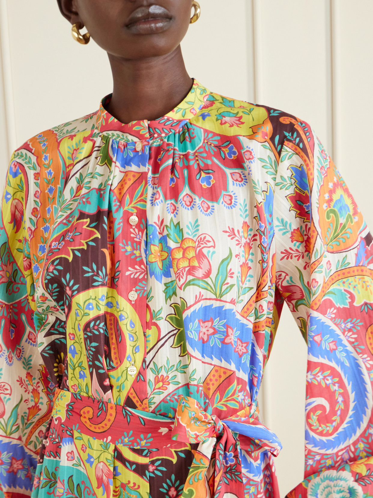 Belted Opaisley-print Cotton-voile Maxi Shirt Dress - Multi