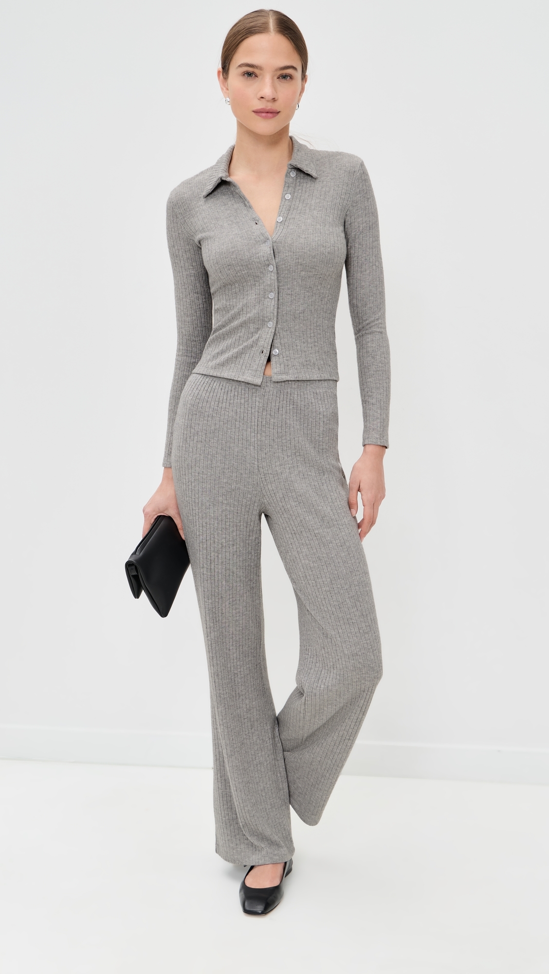 Mia Ribbed Pants Heather Grey