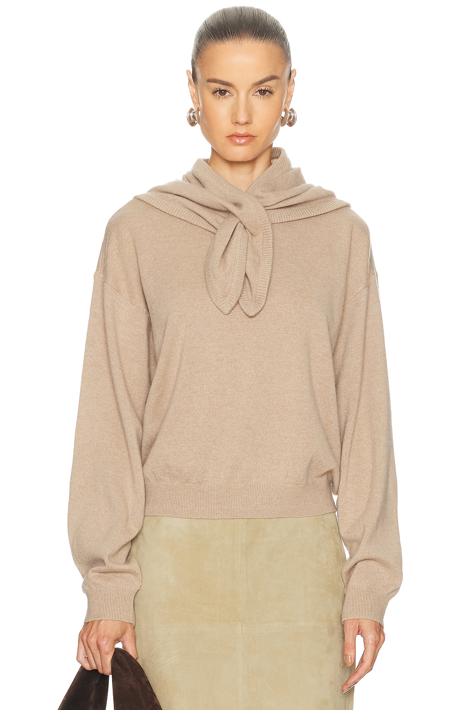 SRG Lue Detachable Kerchief Sweater in Taupe. L. Also in XXS, XS, S