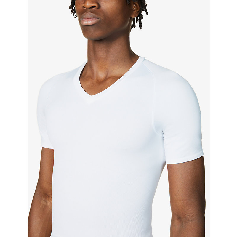 Mens White Ultra-Sculpt Seamless V-neck Stretch-jersey T-shirt 