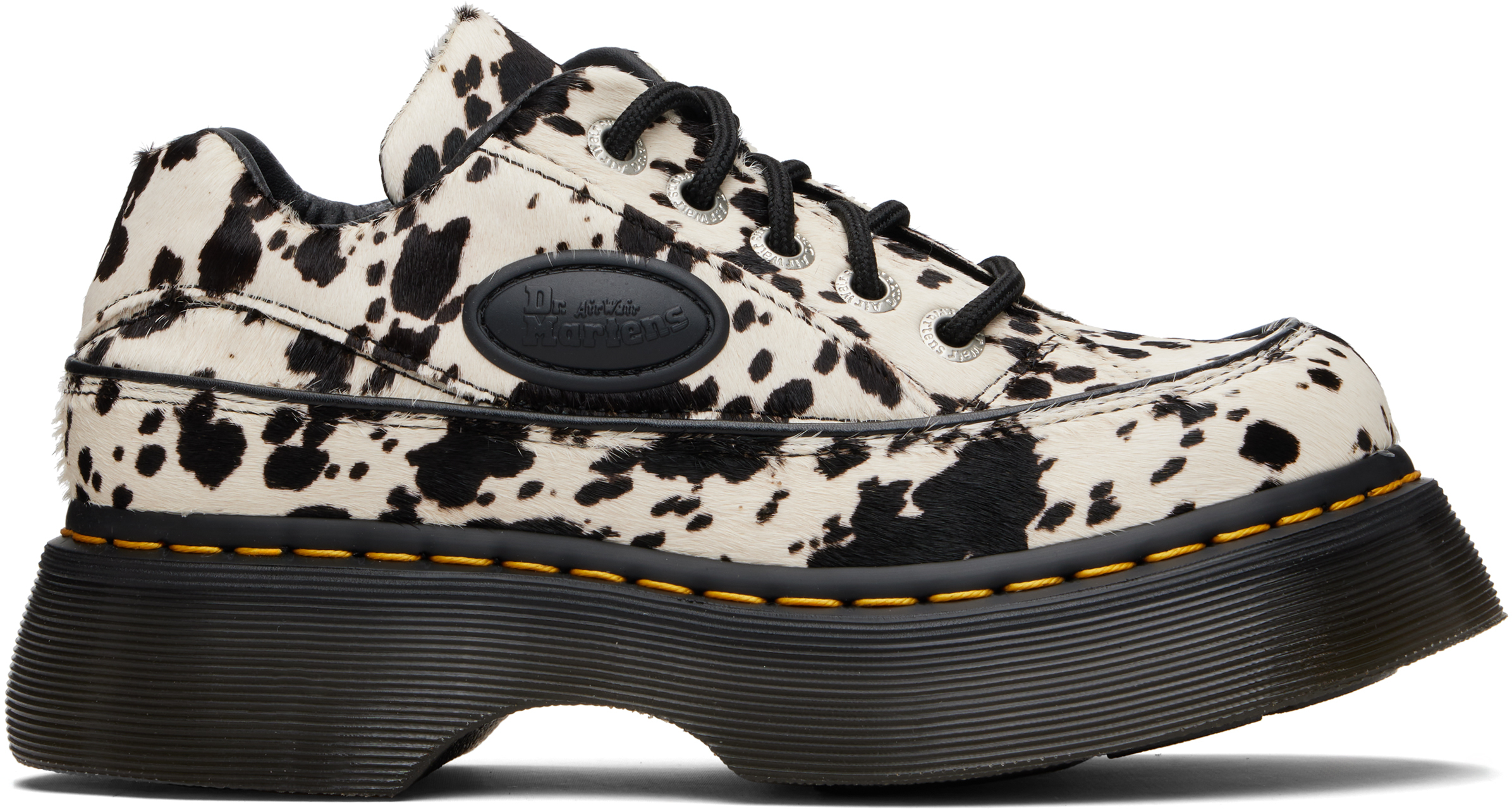 Black & White Buzz 5-Eye Dalmatian Hair On Leather Derbys