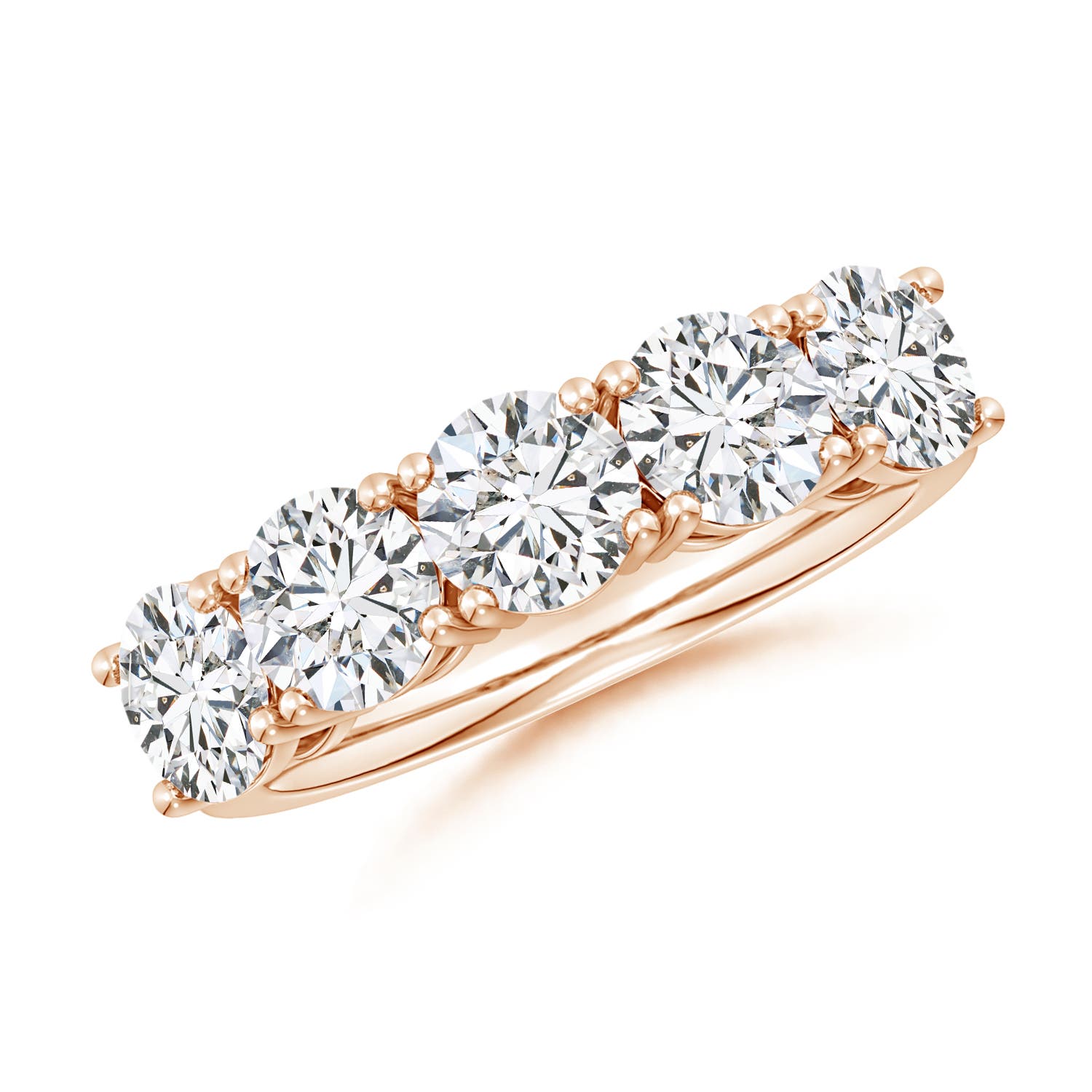 Angara 3.15 Carats Prong-Set Round Diamond Five Stone Wedding Ring in 18K Rose Gold