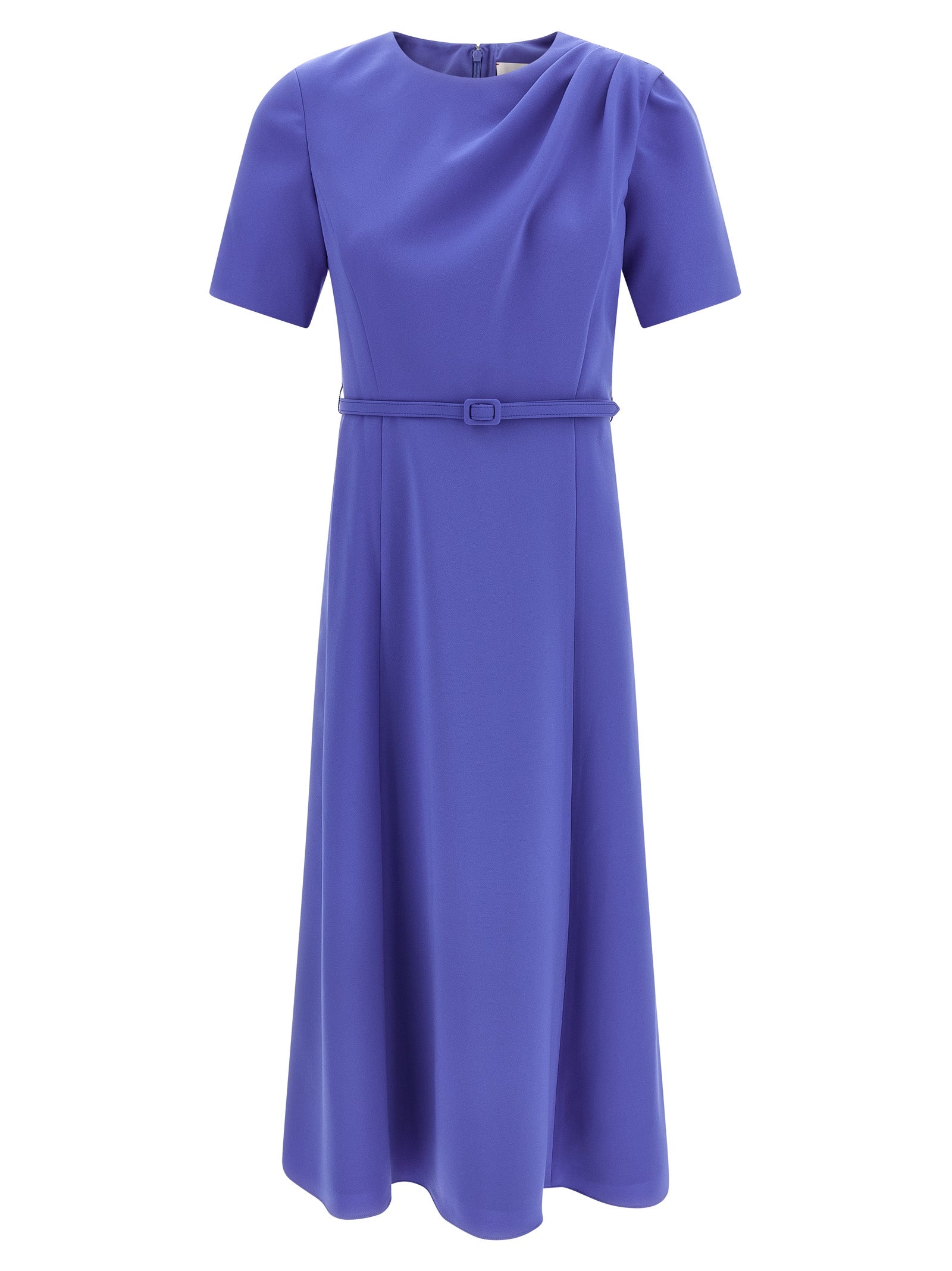 Draped Polyester Midi Dress — Blue
