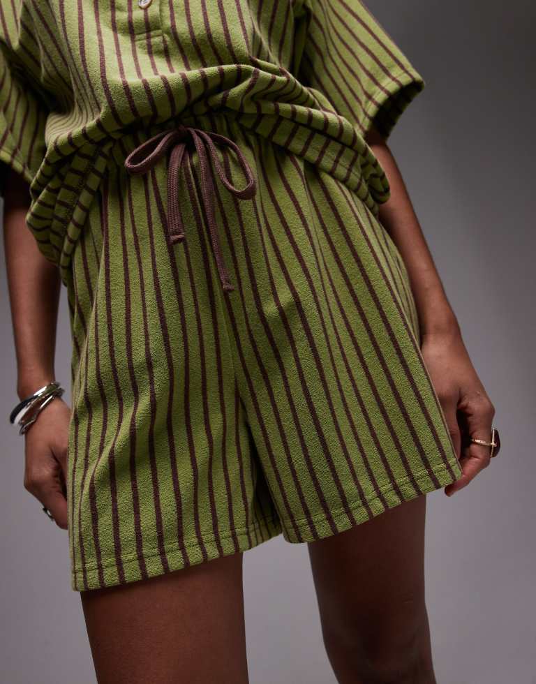 Topshop Womens stripe towelling shorts co-ord in green