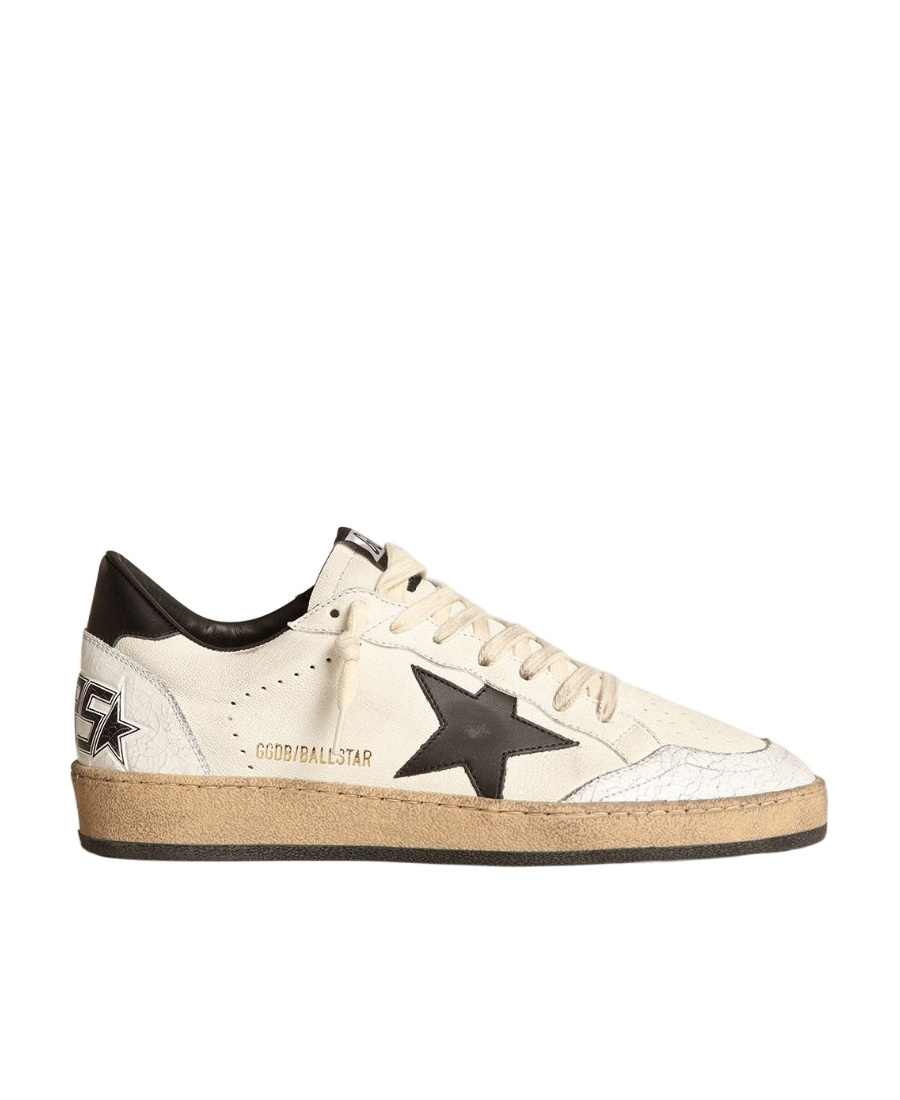 Women's Ball Star sneakers in white nappa leather with black leather star and heel tab