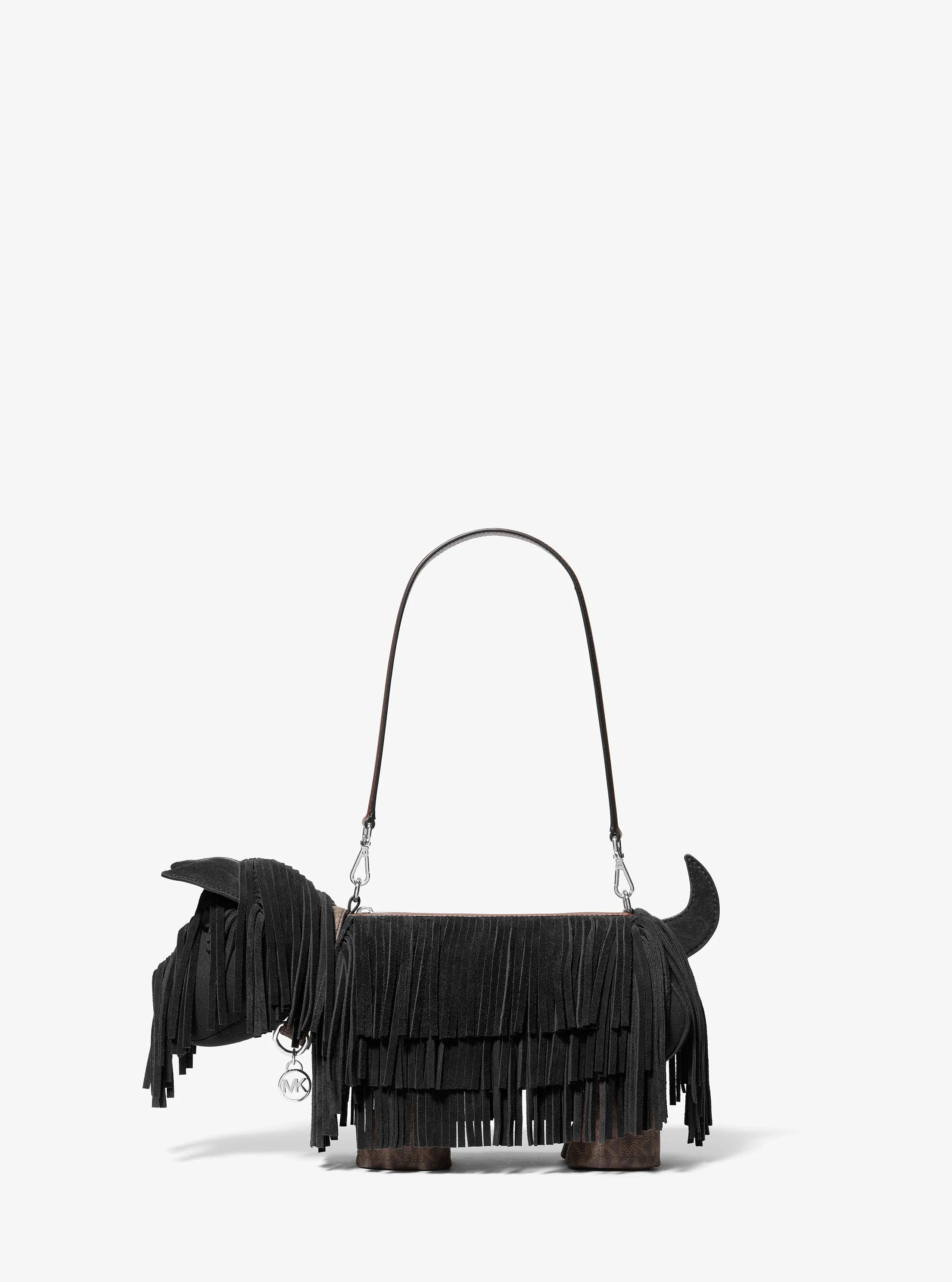 Scottie Dog Small Suede Shoulder Bag in Black - One Size