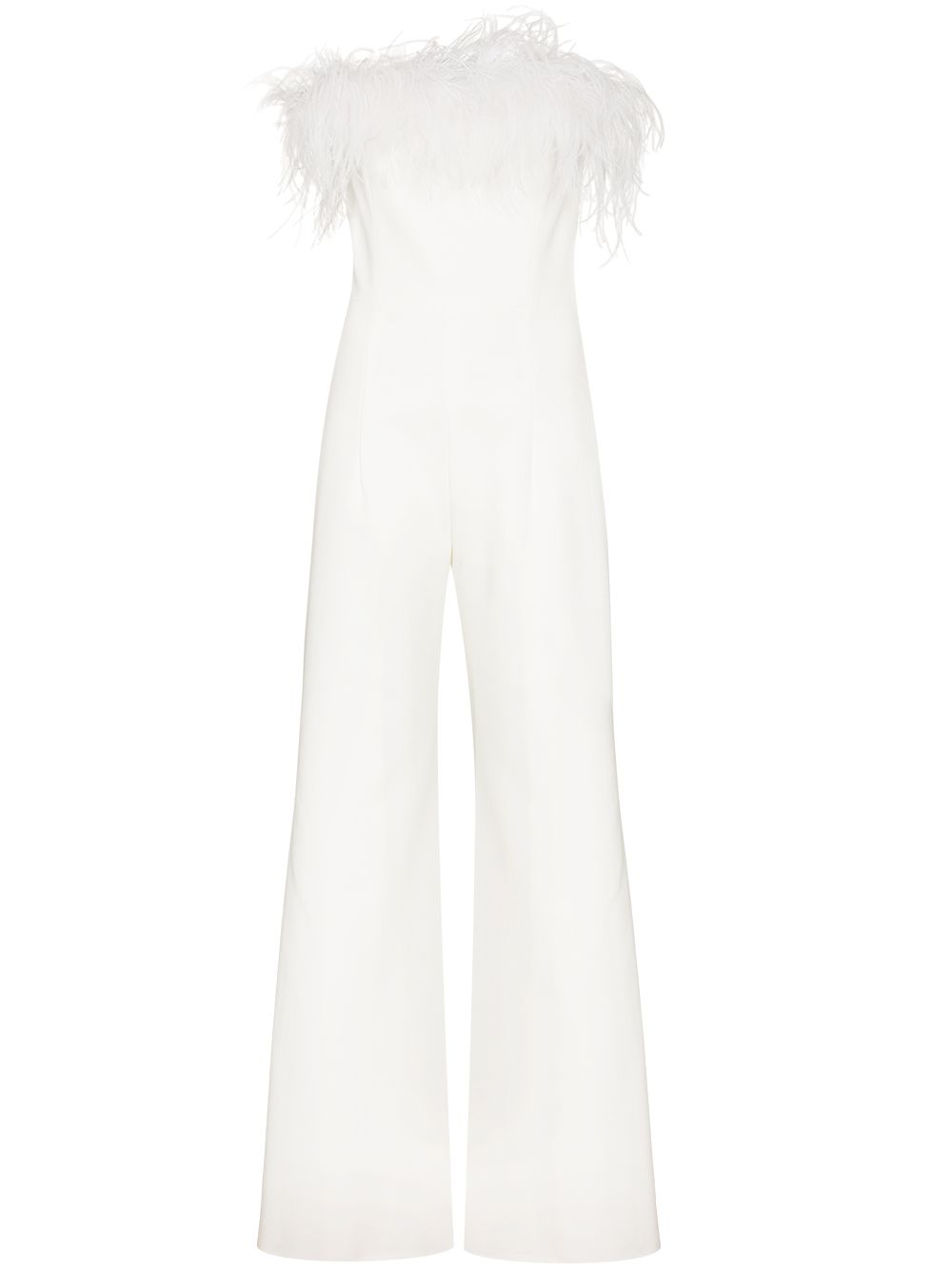 Taree feather-trim strapless jumpsuit - White