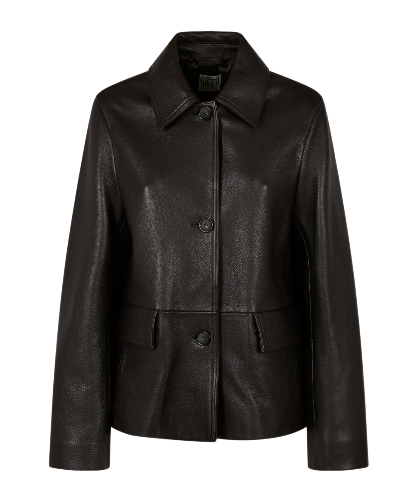 Collared grained-leather jacket