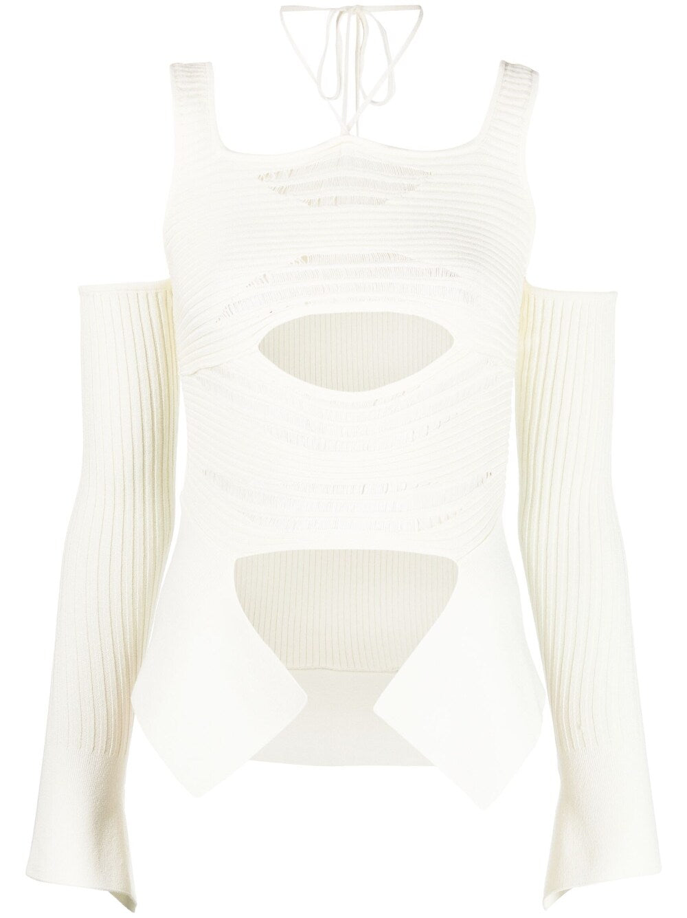 Distressed Ribbed Knit Top — Ivory