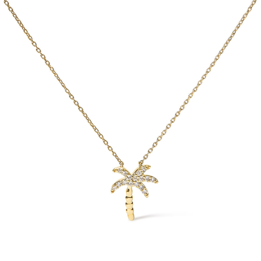 10K Yellow Gold 10 Cttw Round Diamond Palm Tree 18'' Inch Pendant Necklace 