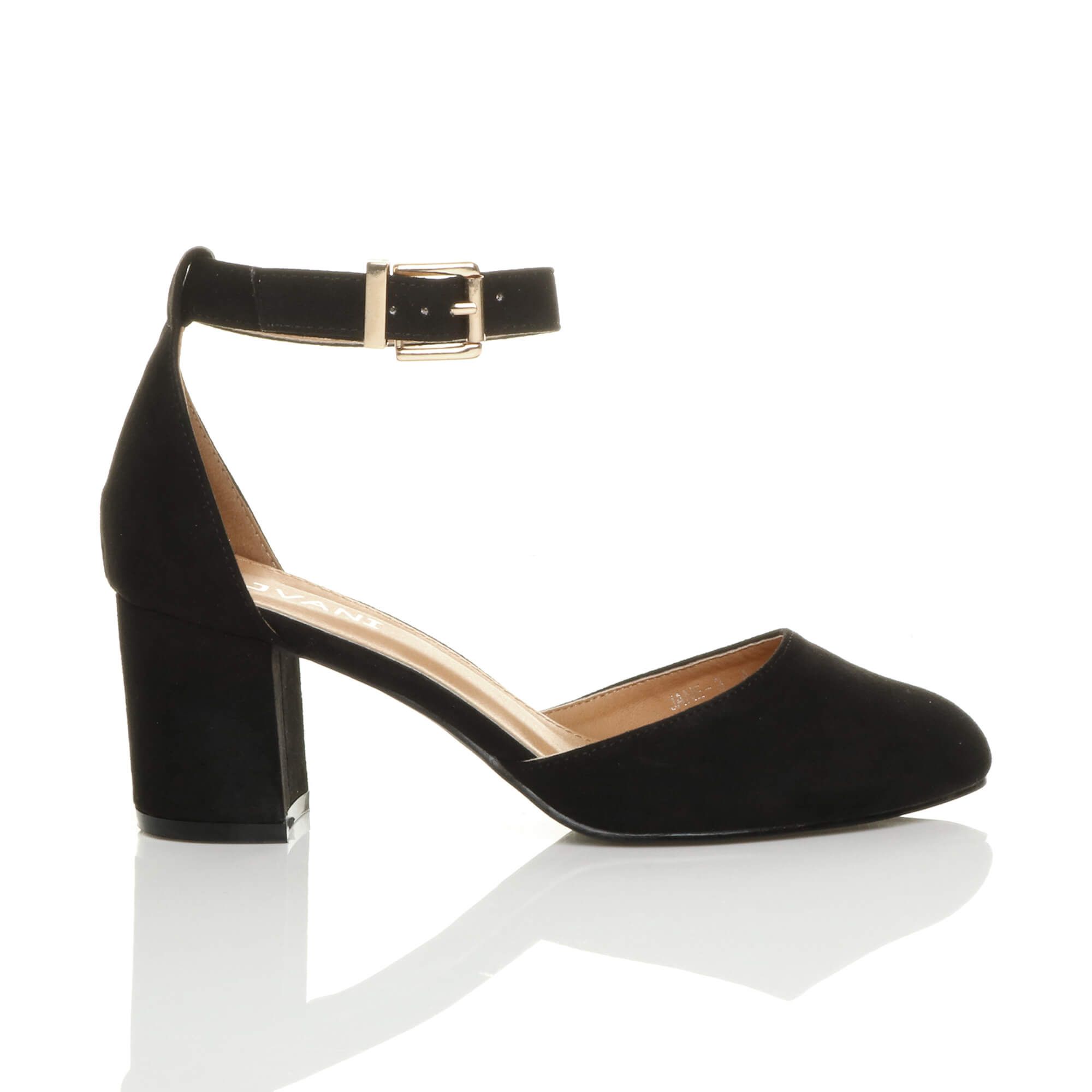 AJVANI Women's Mid Block Heel Ankle Strap 2 Part Heels in Black