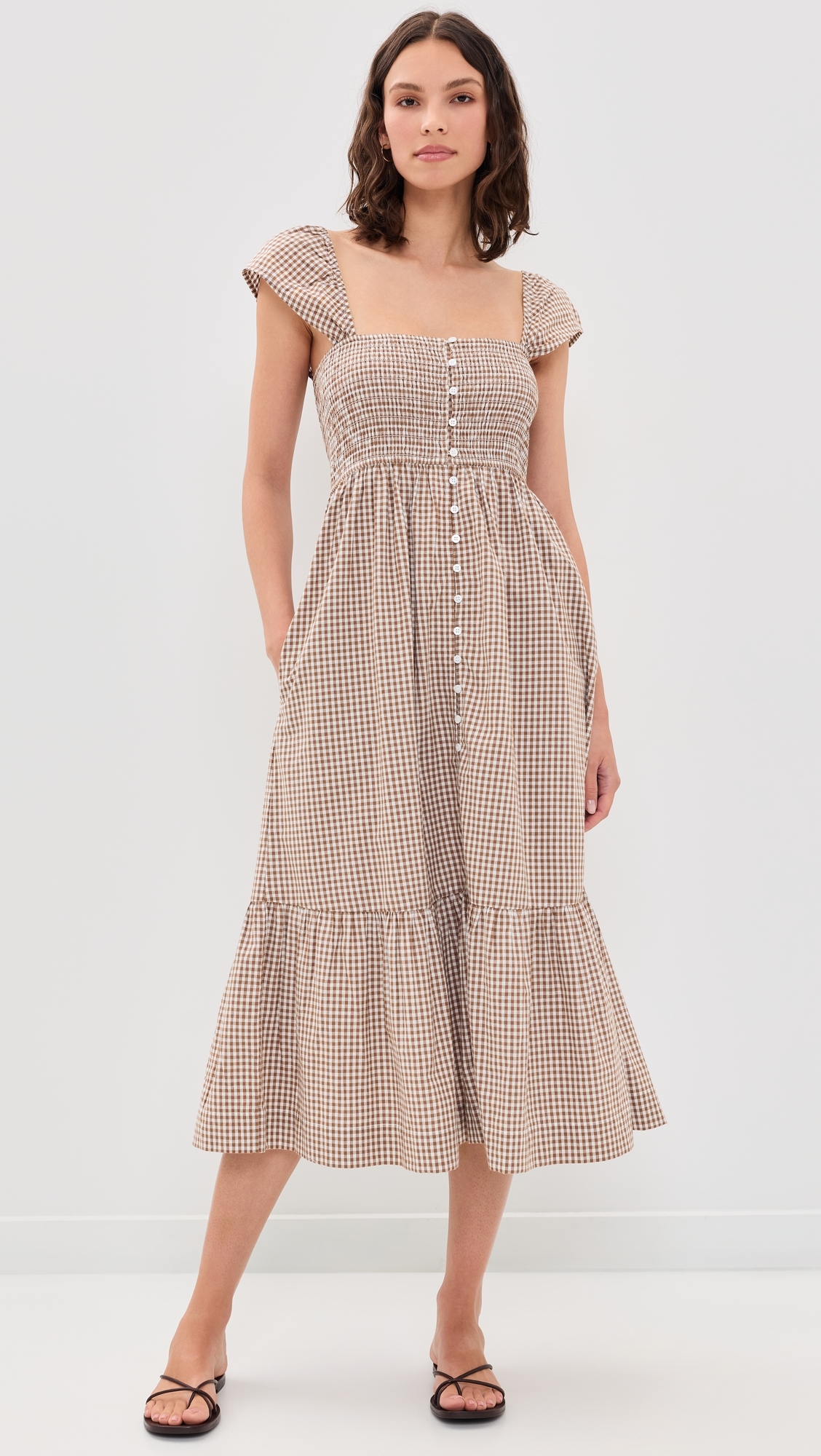 Celine Gingham Dress Mocha Mini Gingham