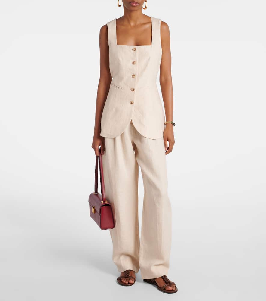 Lucille pinstripe linen barrel-leg pants