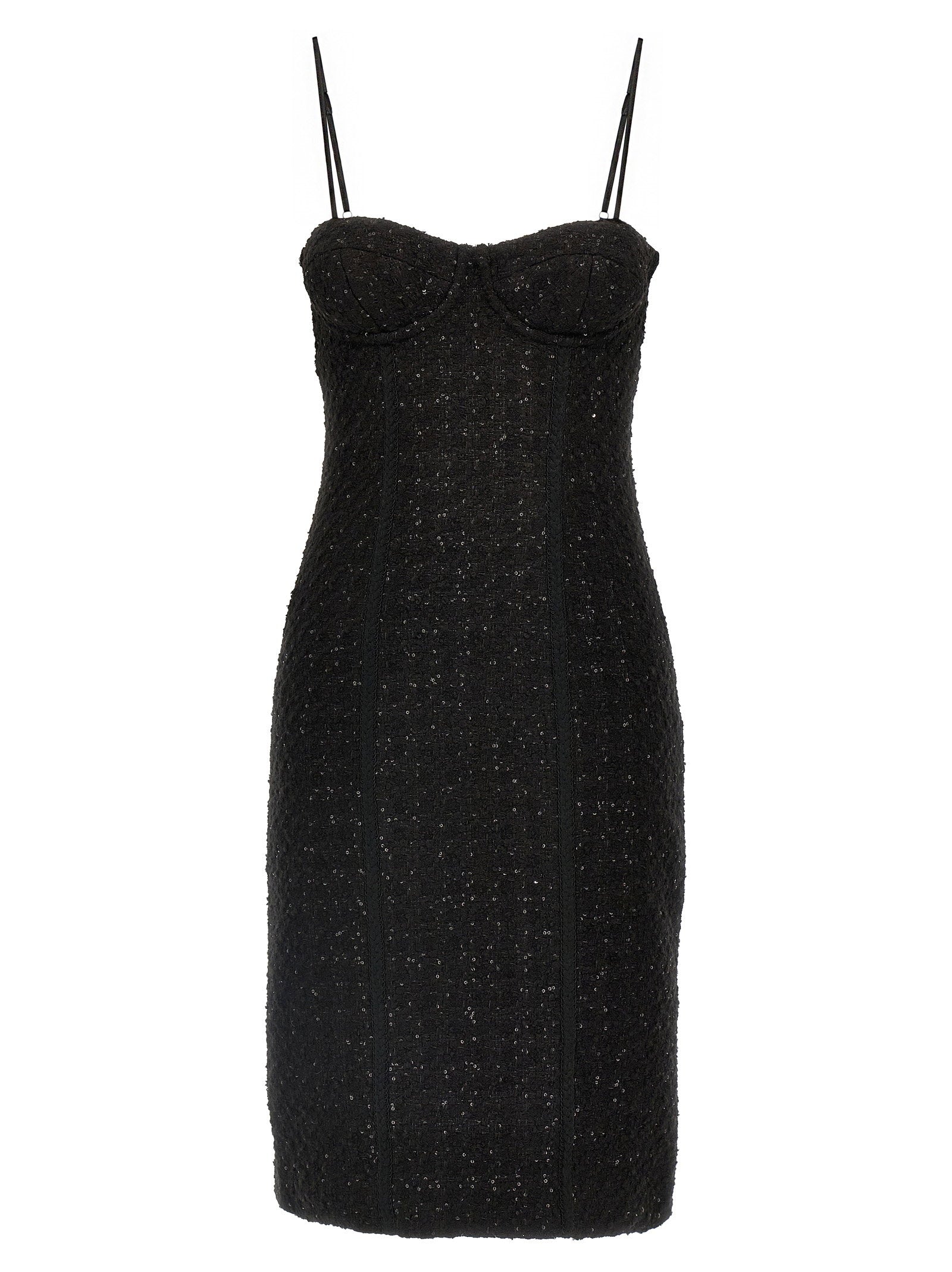 Sequin-Embellished Bouclé Dress — Black