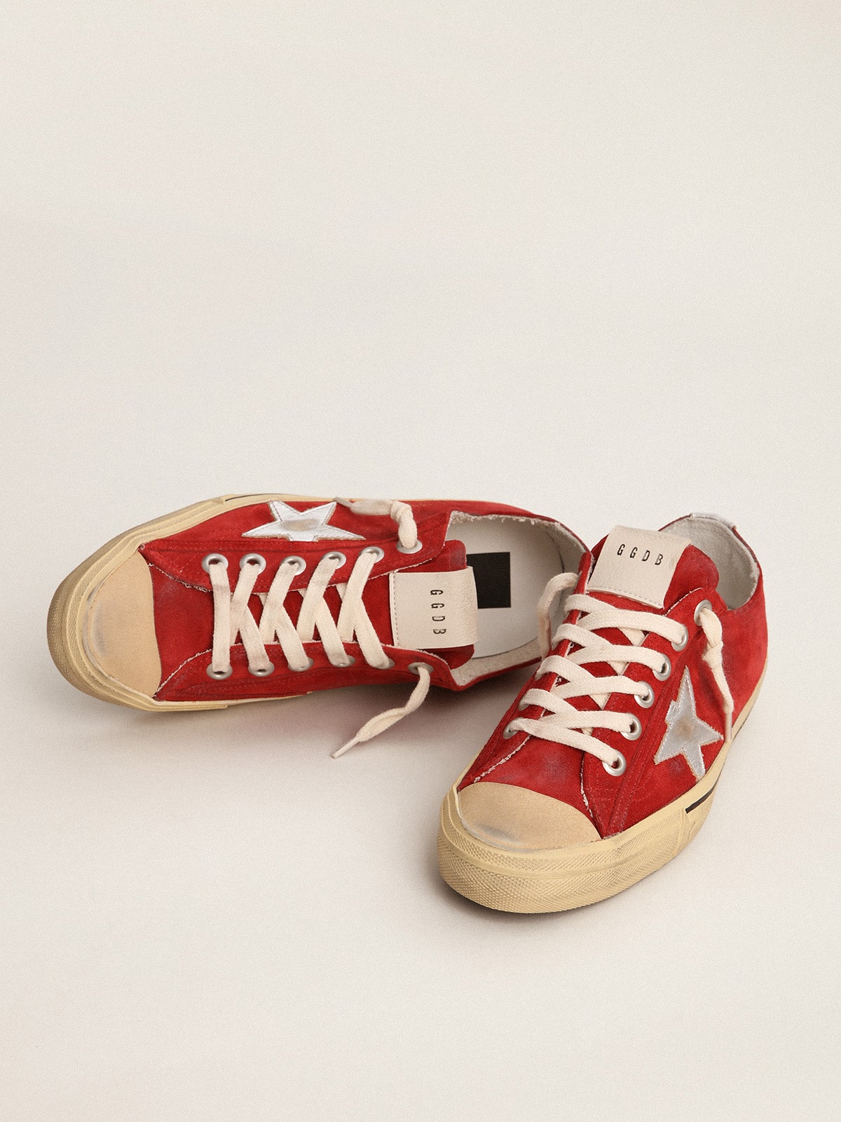 Golden Goose - Men's V-star In Dark Red Suede With Silver Star And Heel Tab, Man
