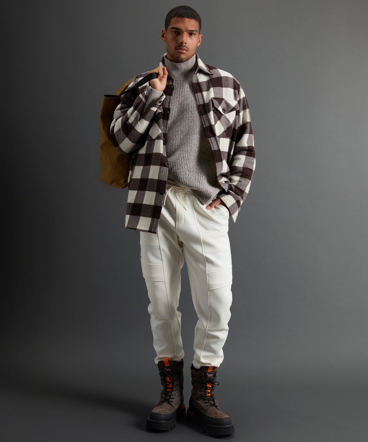 Todd Snyder X Woolrich Cashmere Shirt Jacket in Brown Plaid