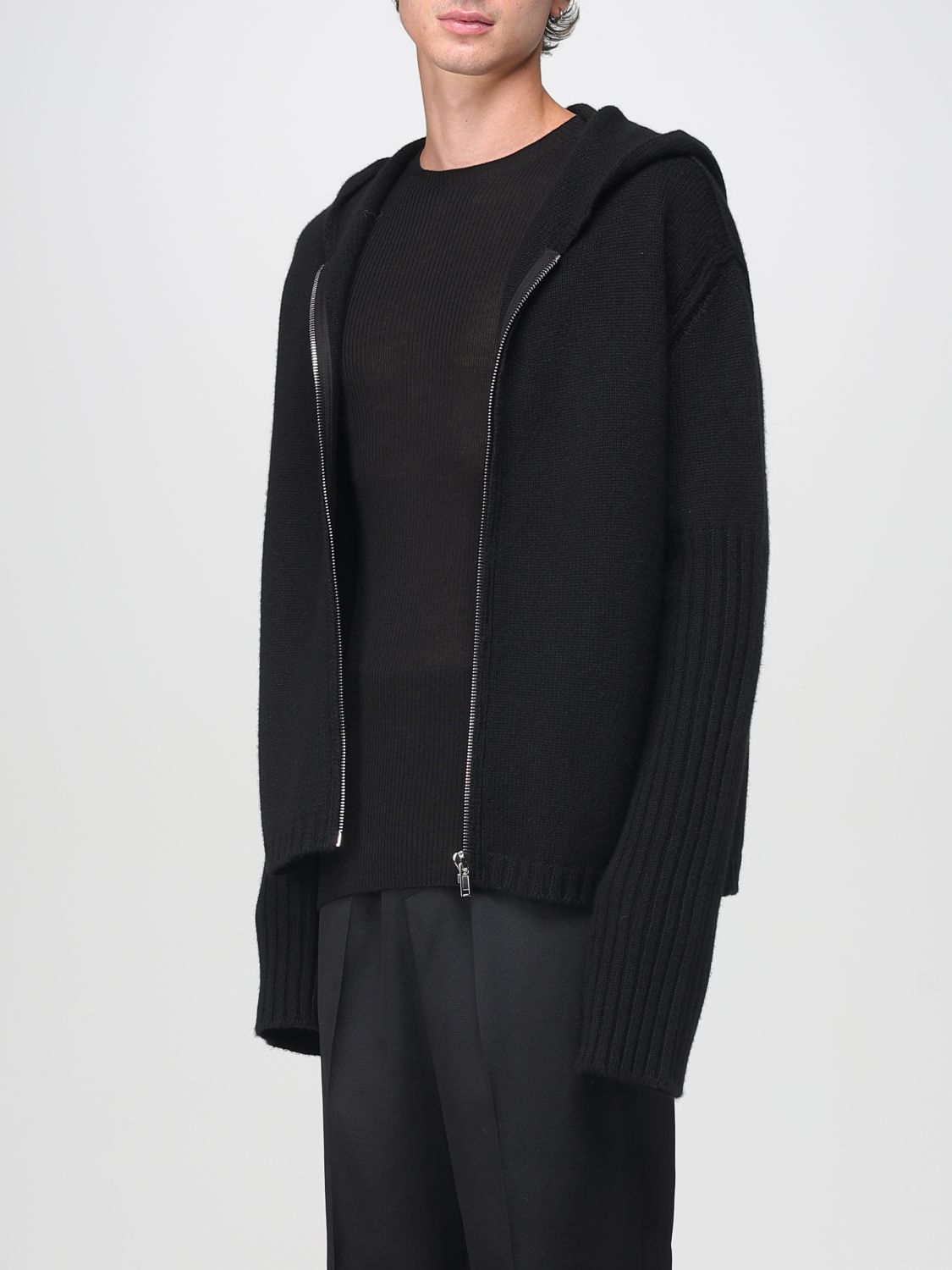 Hooded ribbed-cuff cardigan - Grey