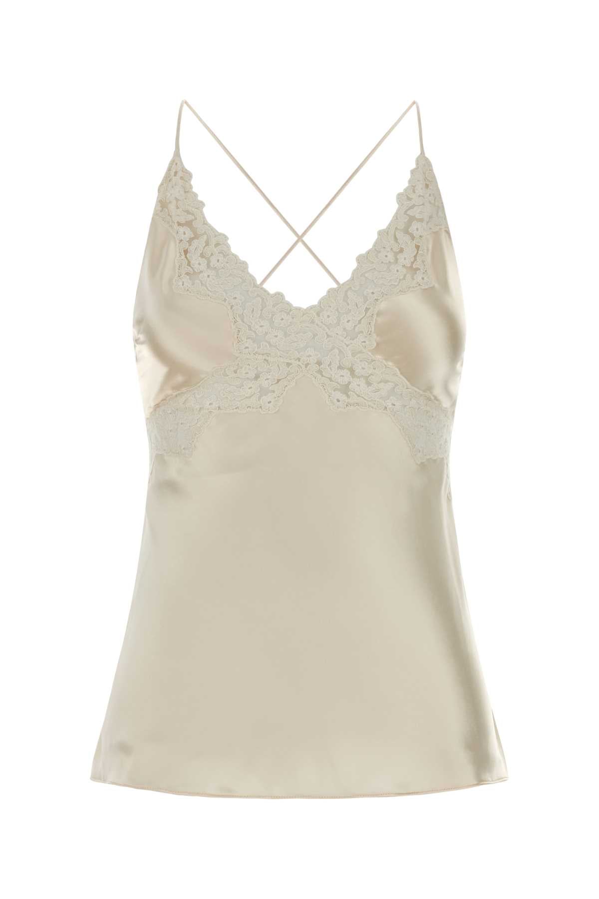 Lace-Trimmed Satin Tank Top — White