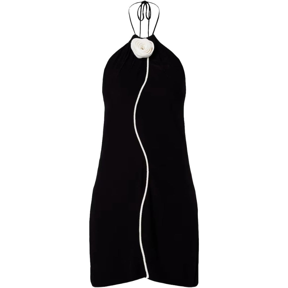 Women's Black & White Flower Sleeveless Mini Dress, Black