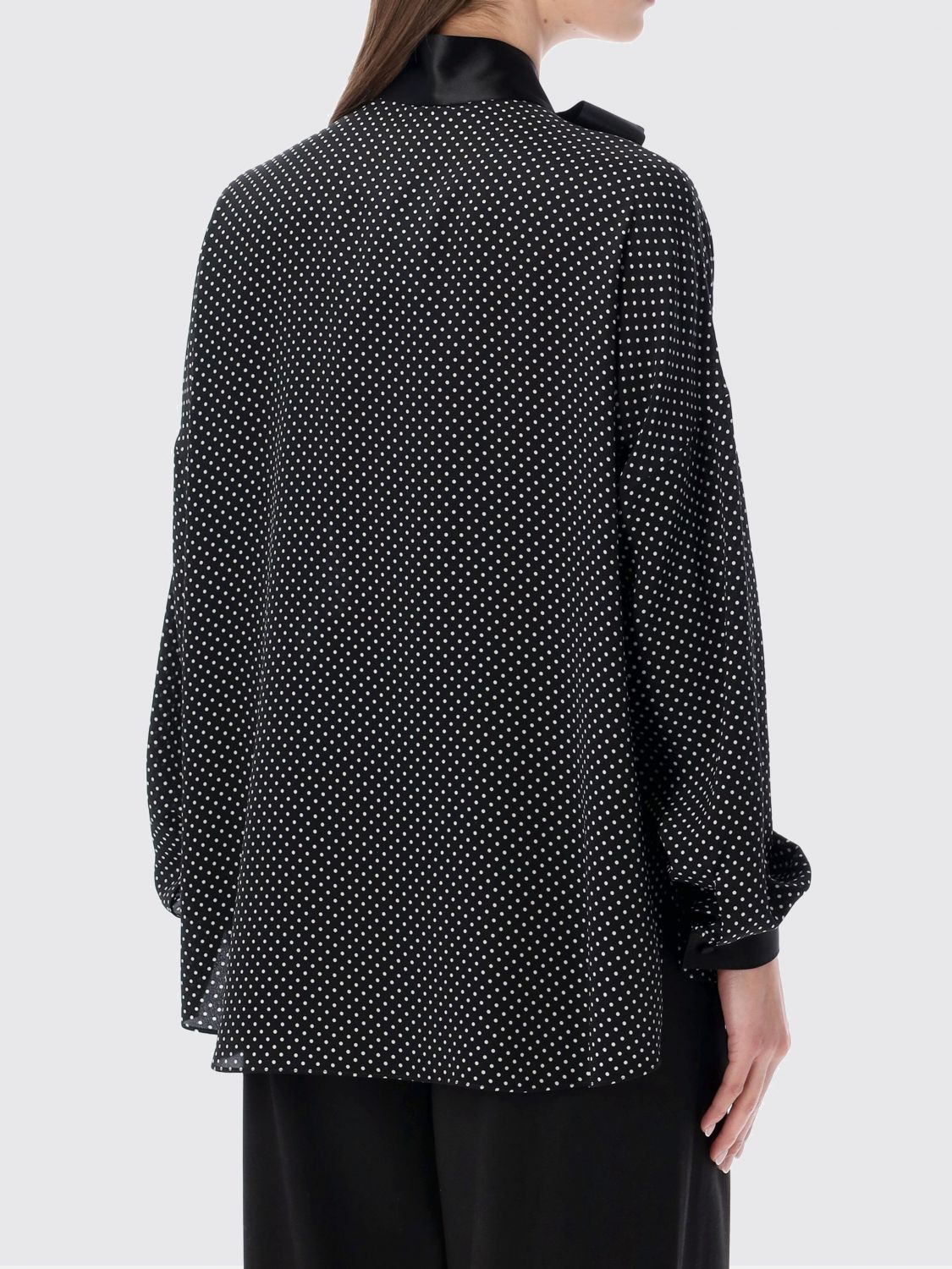 Printed Small Polka Dot Silk Crepe De Chine Lavalliere Tunic Top