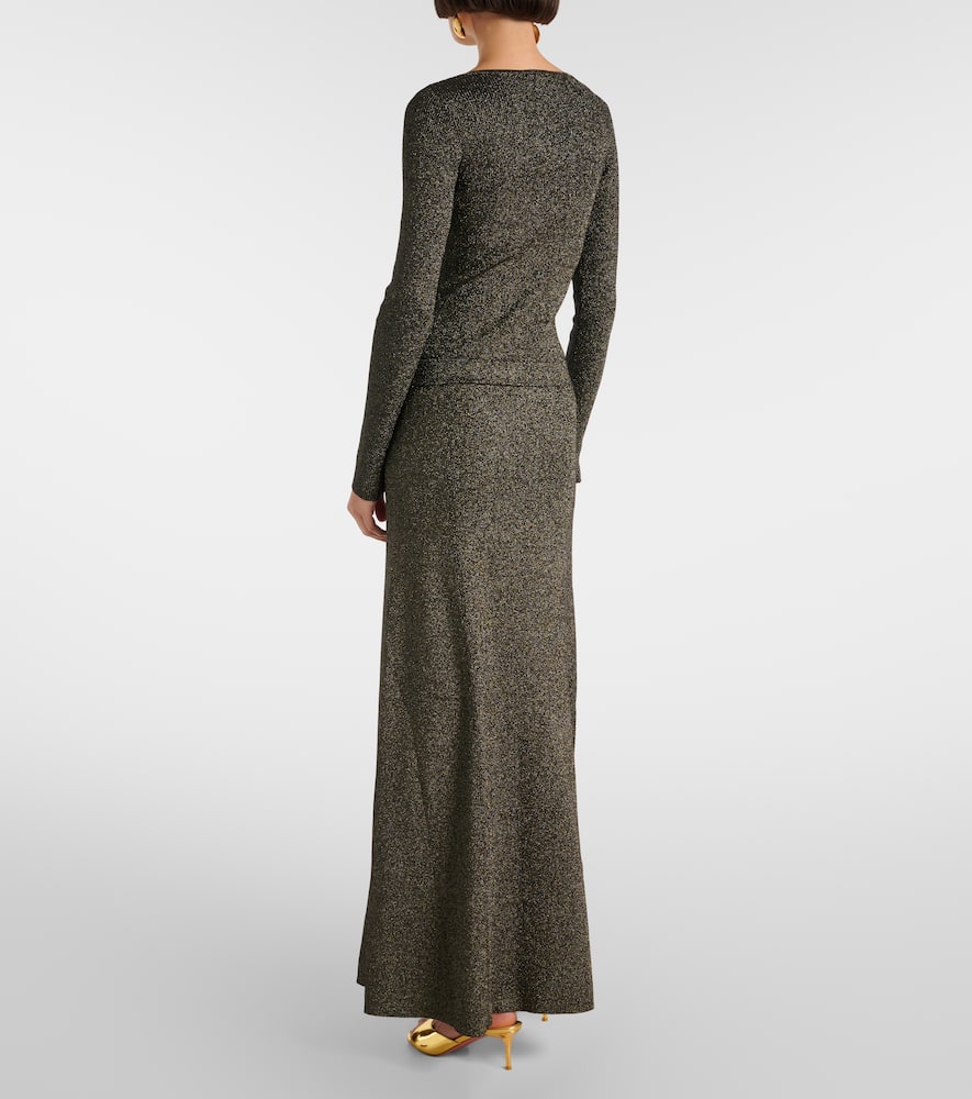 Ribbed-knit lamé maxi skirt
