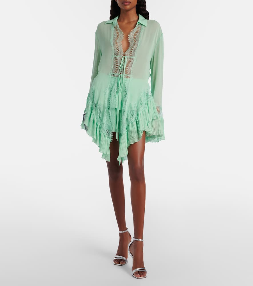 Plissé tiered georgette miniskirt
