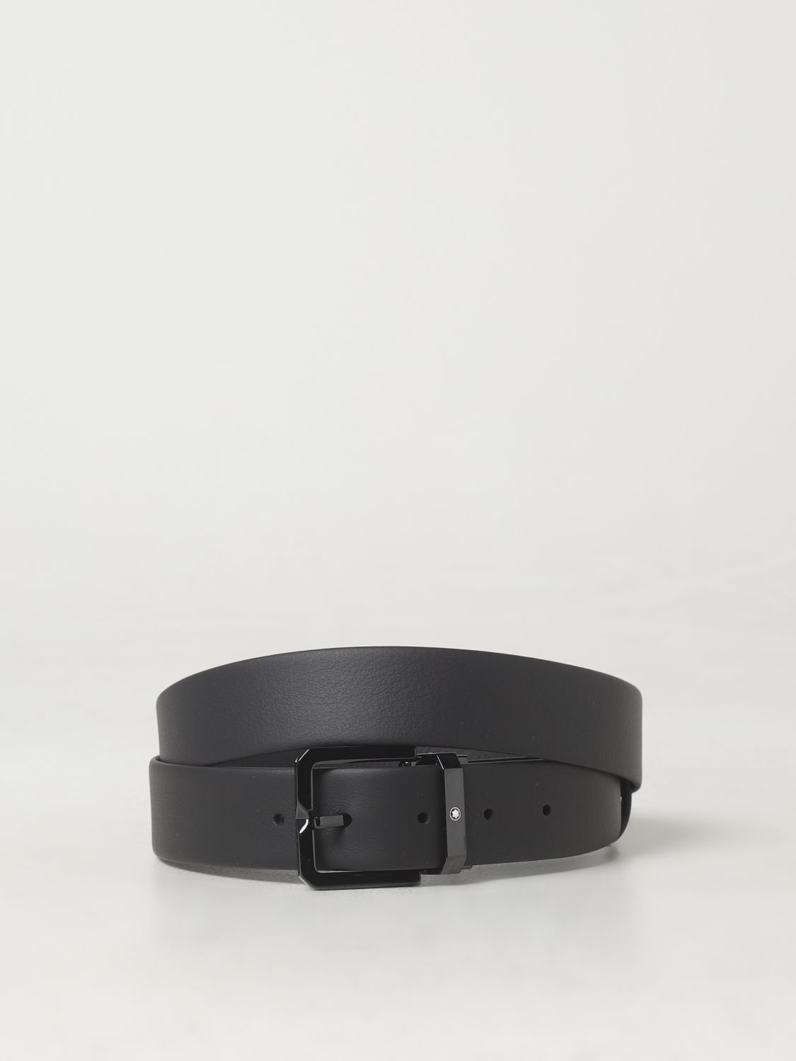 Square-buckle leather belt - Black