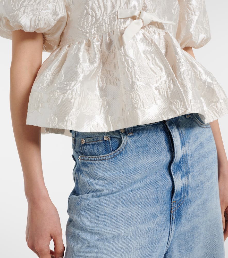 Peplum satin jacquard blouse