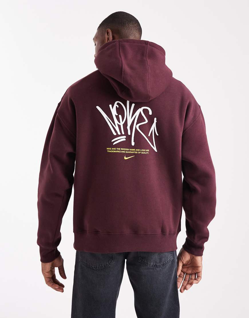 Street fleece graphic hoodie in burgundy-Red