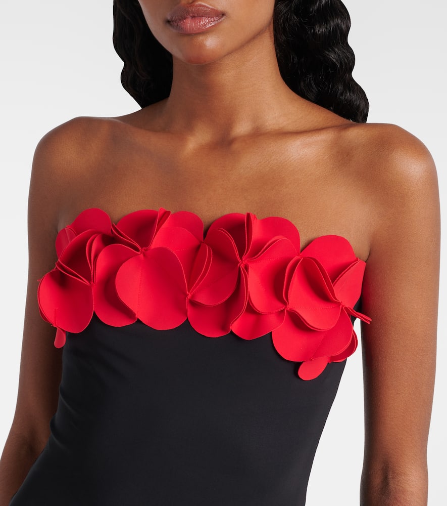 Floral-appliqué strapless swimsuit