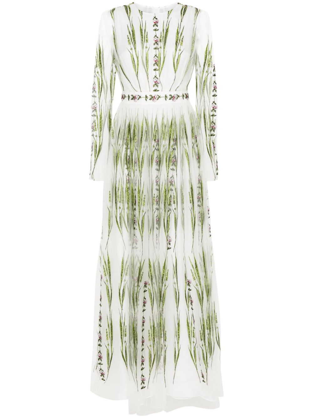 Floral-embroidered tulle dress - Neutrals