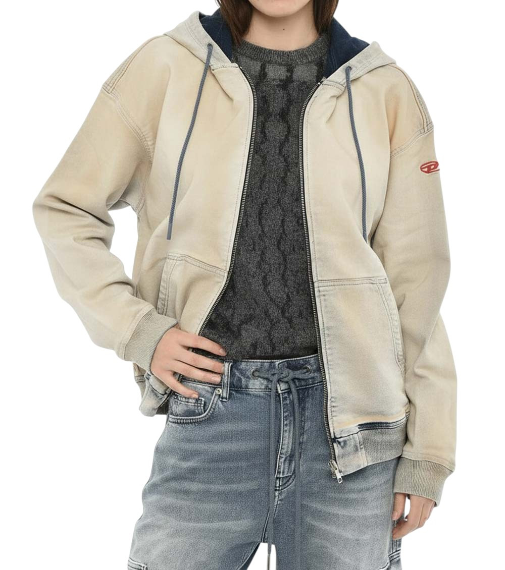Beige Logo Zipper Hoodie