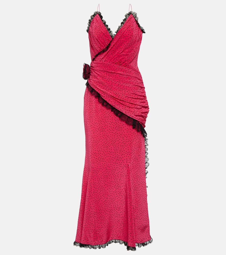 Floral-appliqué silk maxi dress