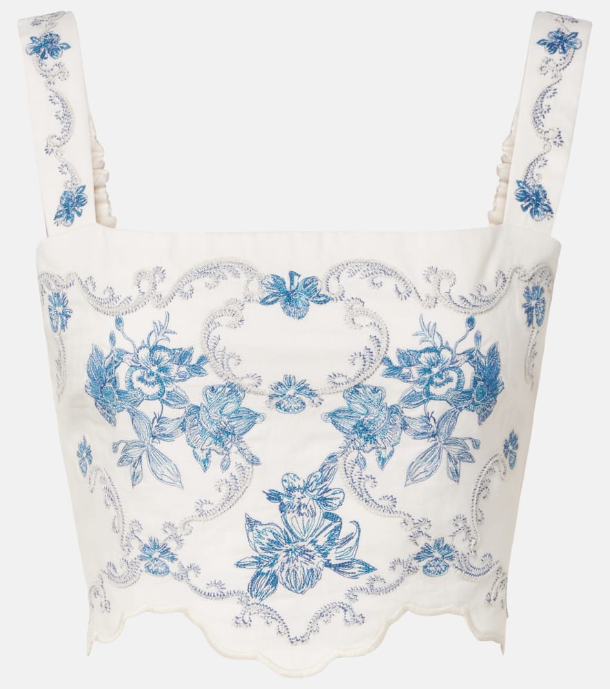 Luciana Gloriosa embroidered linen crop top