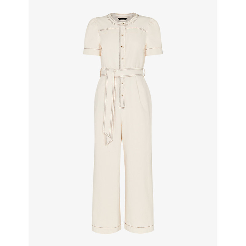Womens Cream Alana Short-sleeved Denim Jumpsuit