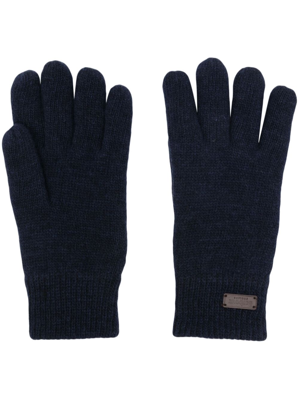 Logo-patch ribbed gloves - Blue