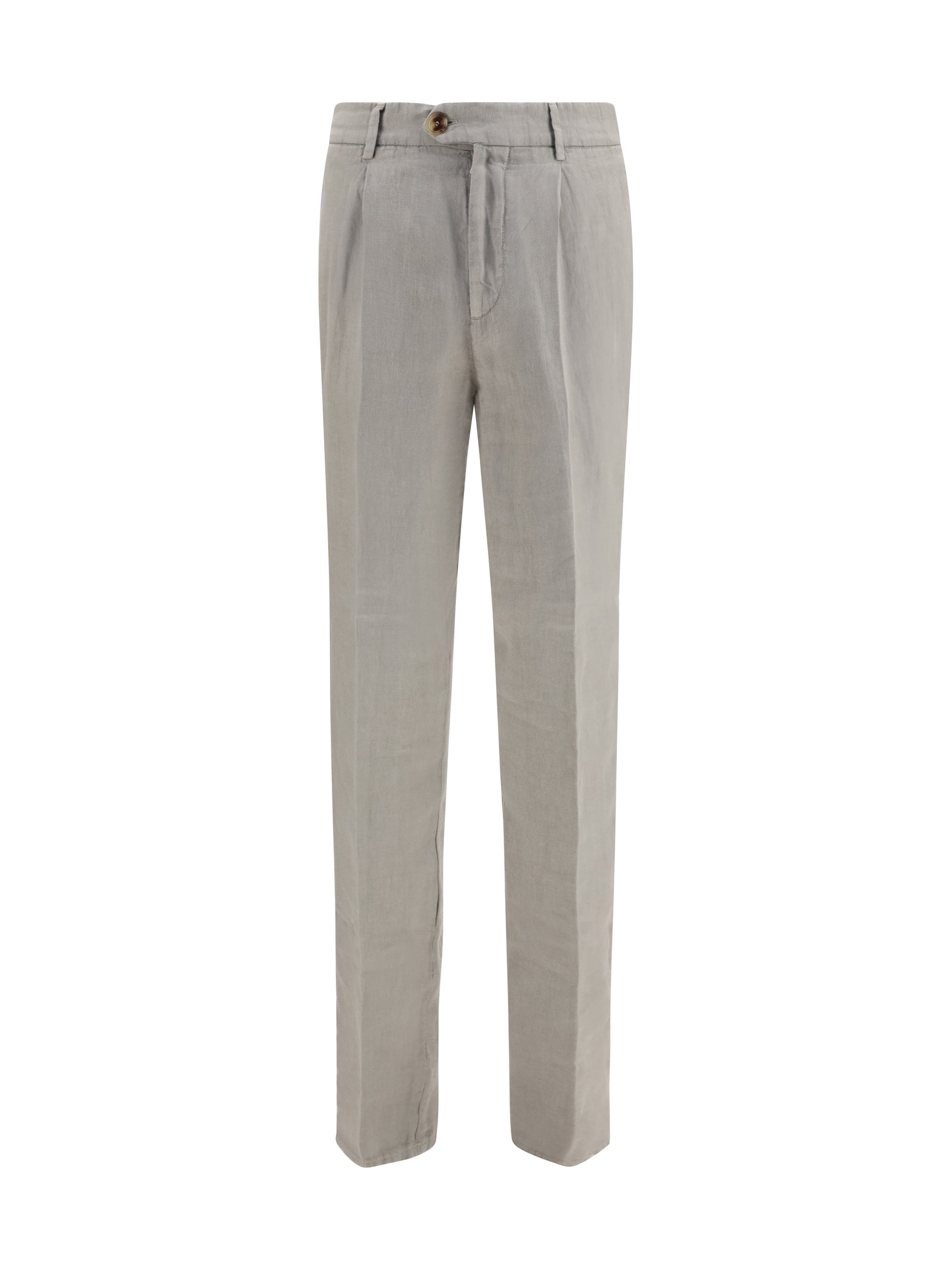 Garment-Dyed Linen Gabardine Trousers — Beige