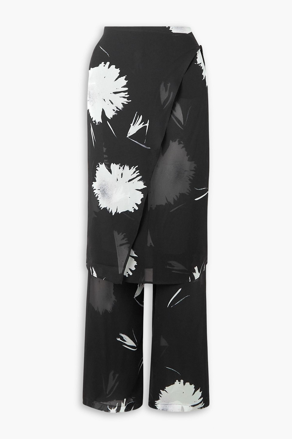 Layered floral-print chiffon flared pants - Black - FR 36