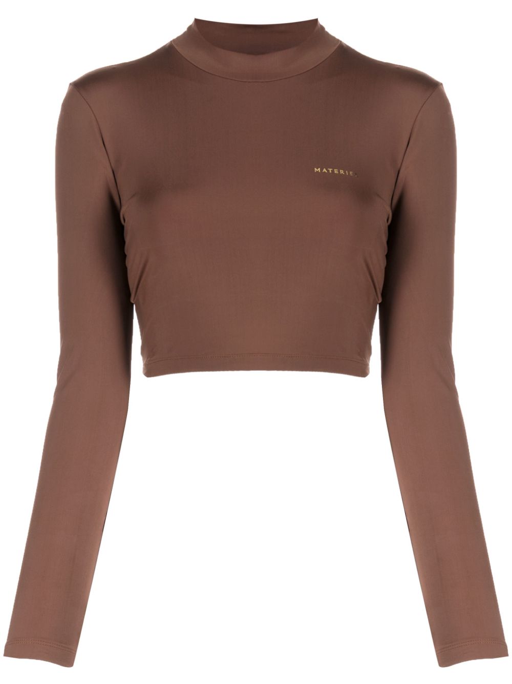 Laminated-logo roll-neck top - Brown