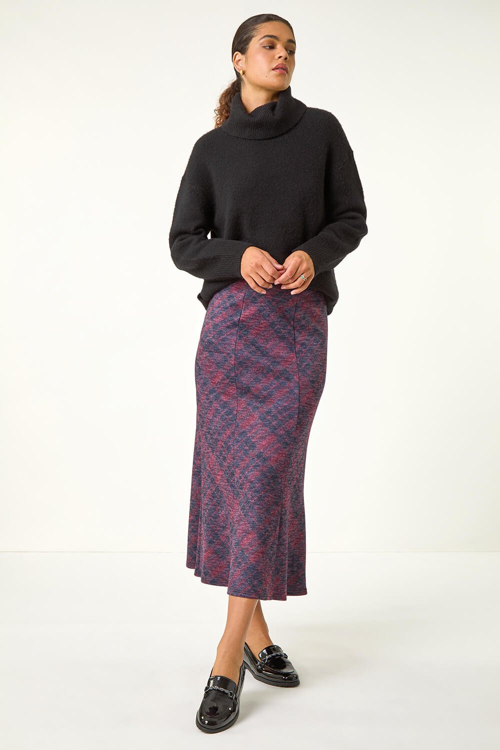 Roman Womens Checkered Panel Tulip Skirt - Red