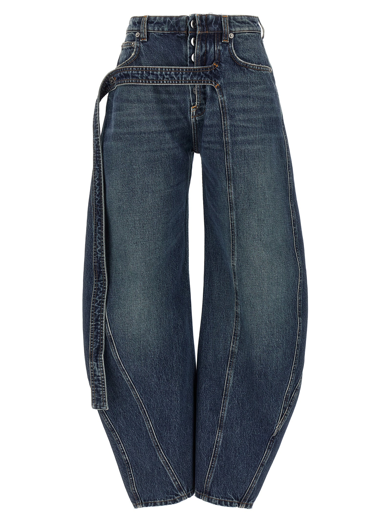 Strap-Detail Denim Jeans — Blue
