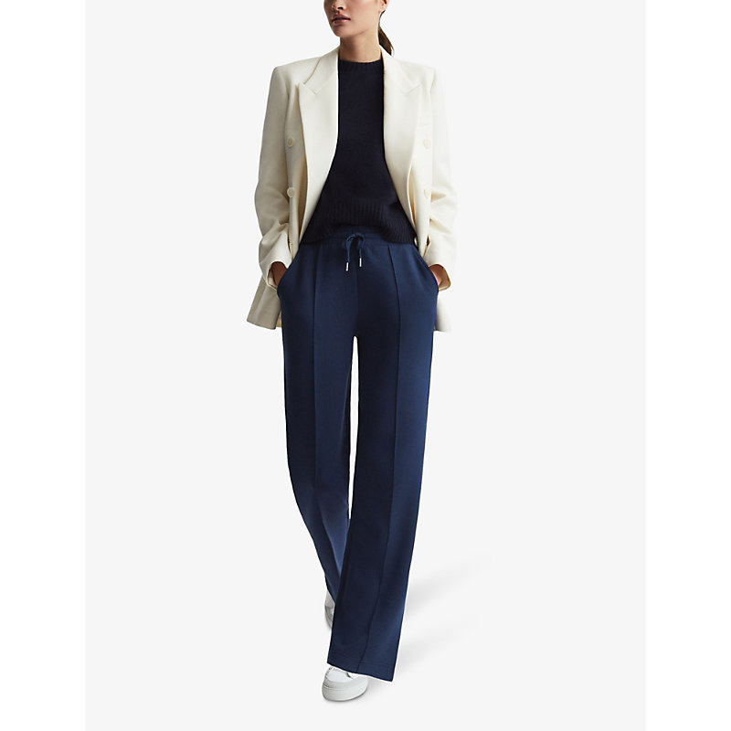 Womens Navy Jemma Drawstring-waistband Stretch-woven Jogging Bottoms