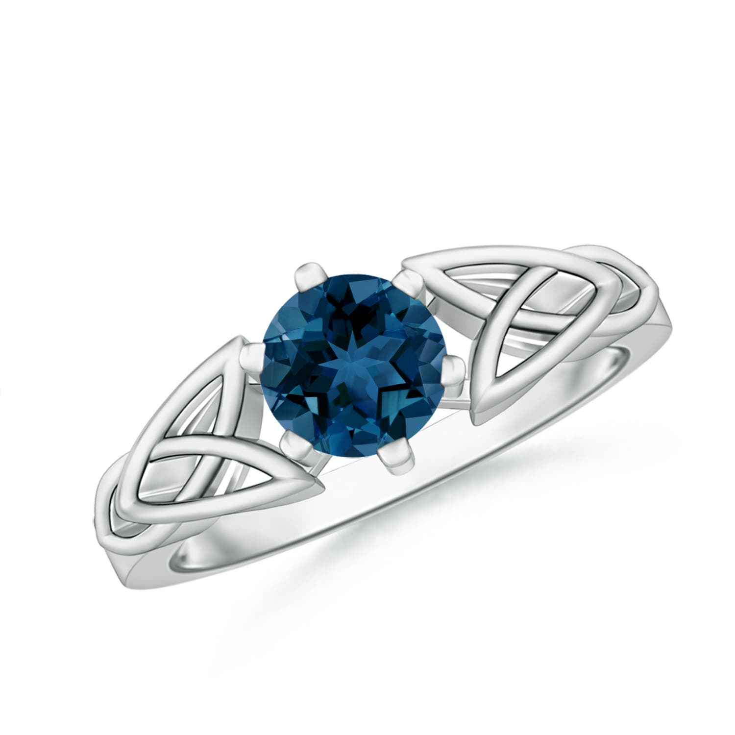 Angara 0.95 Carat Solitaire Round London Blue Topaz Celtic Knot Ring in Platinum