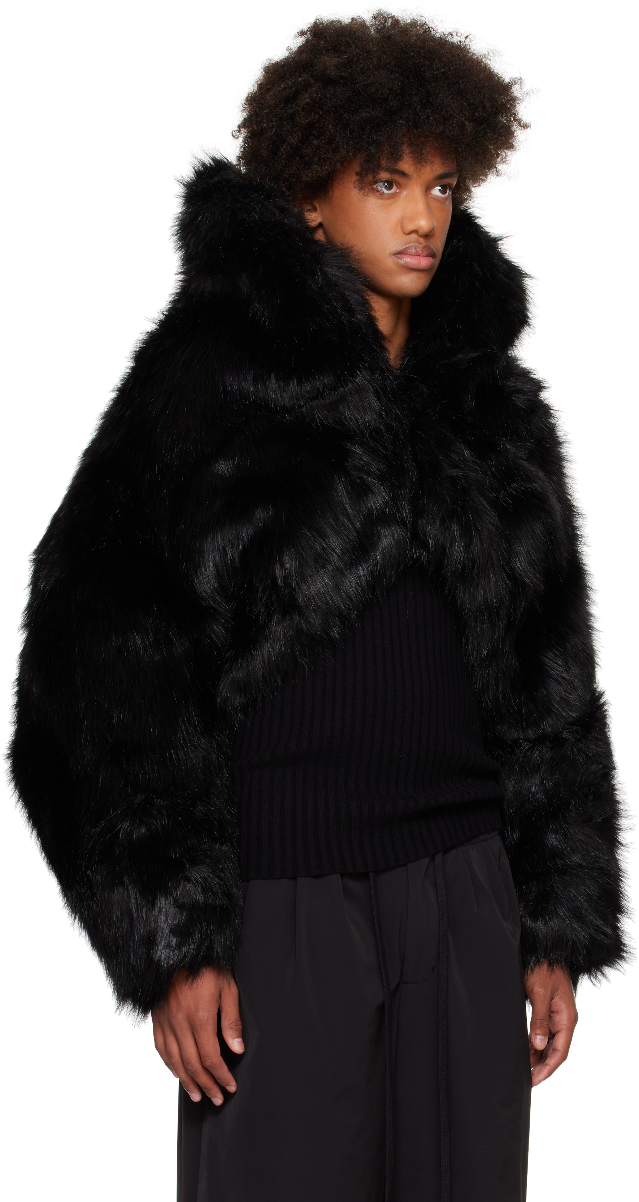 Entire Studios Black Vicinity Crop Faux-Fur Jacket