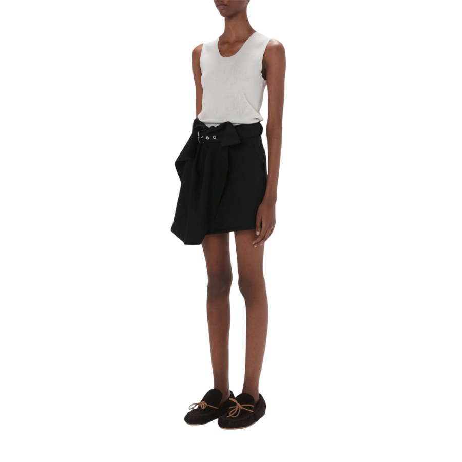 Asymmetric Draped Wool Mid-Rise Mini Skirt