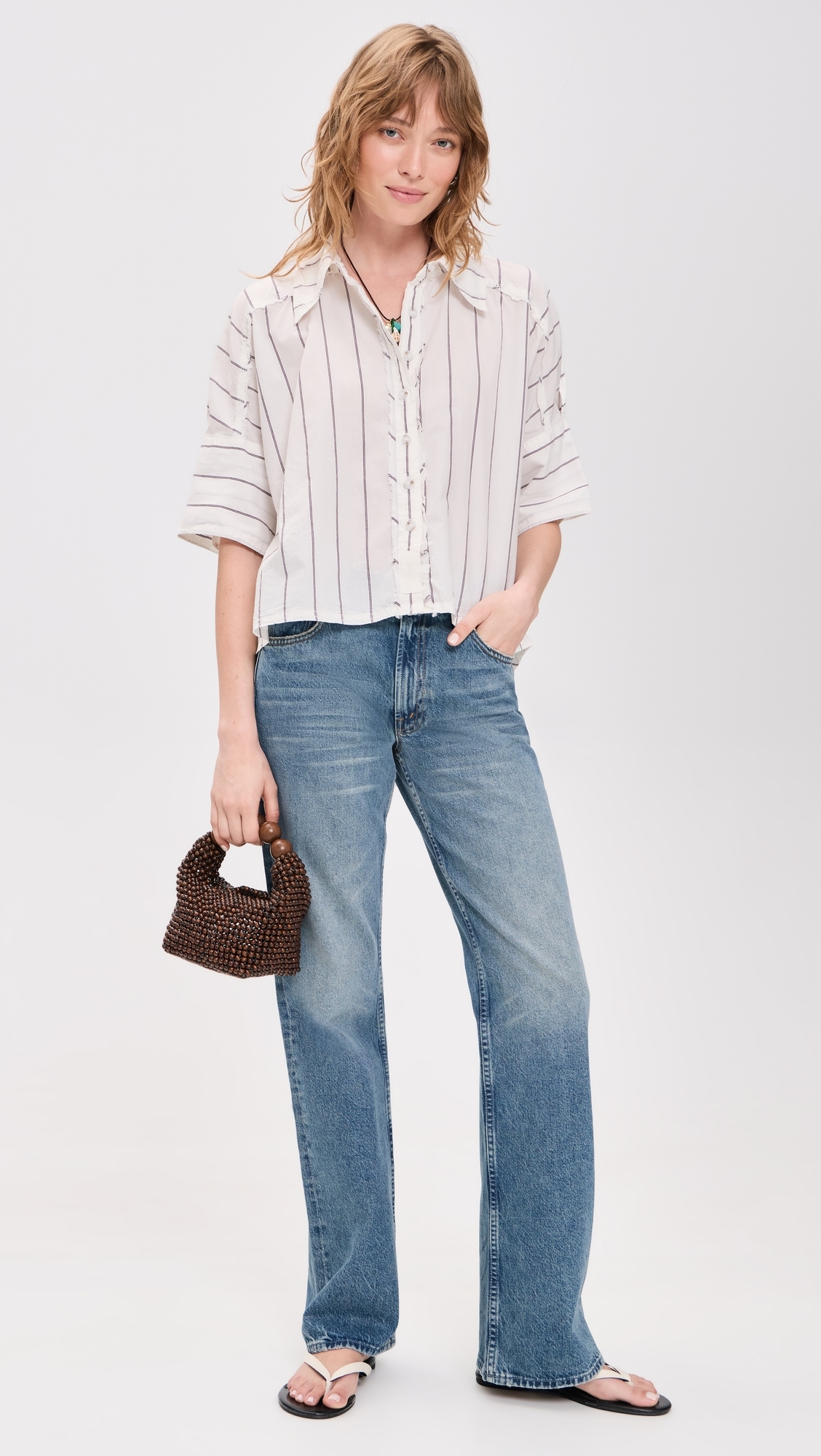 Seaside Stripe Button Down Shirt Ivory Combo