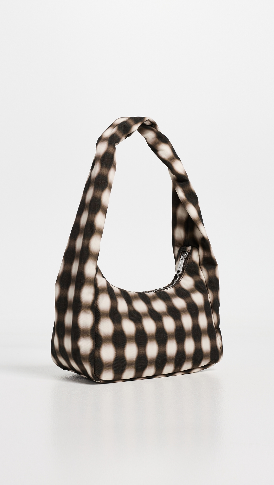 Small Nylon Meringue Shoulder Bag Blurred Gingham Brown One Size