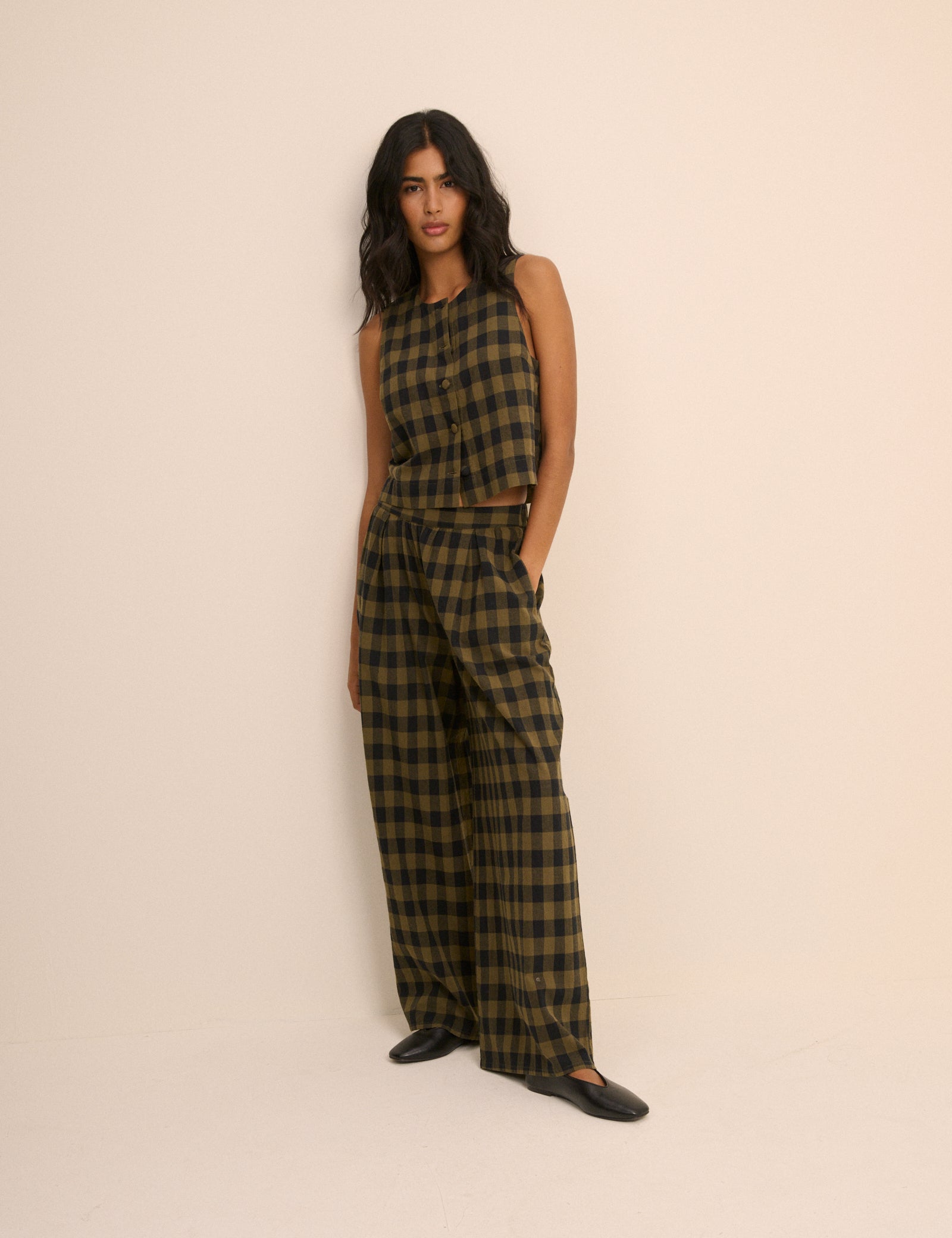 Green Check Wide Leg Jerrow Trouser