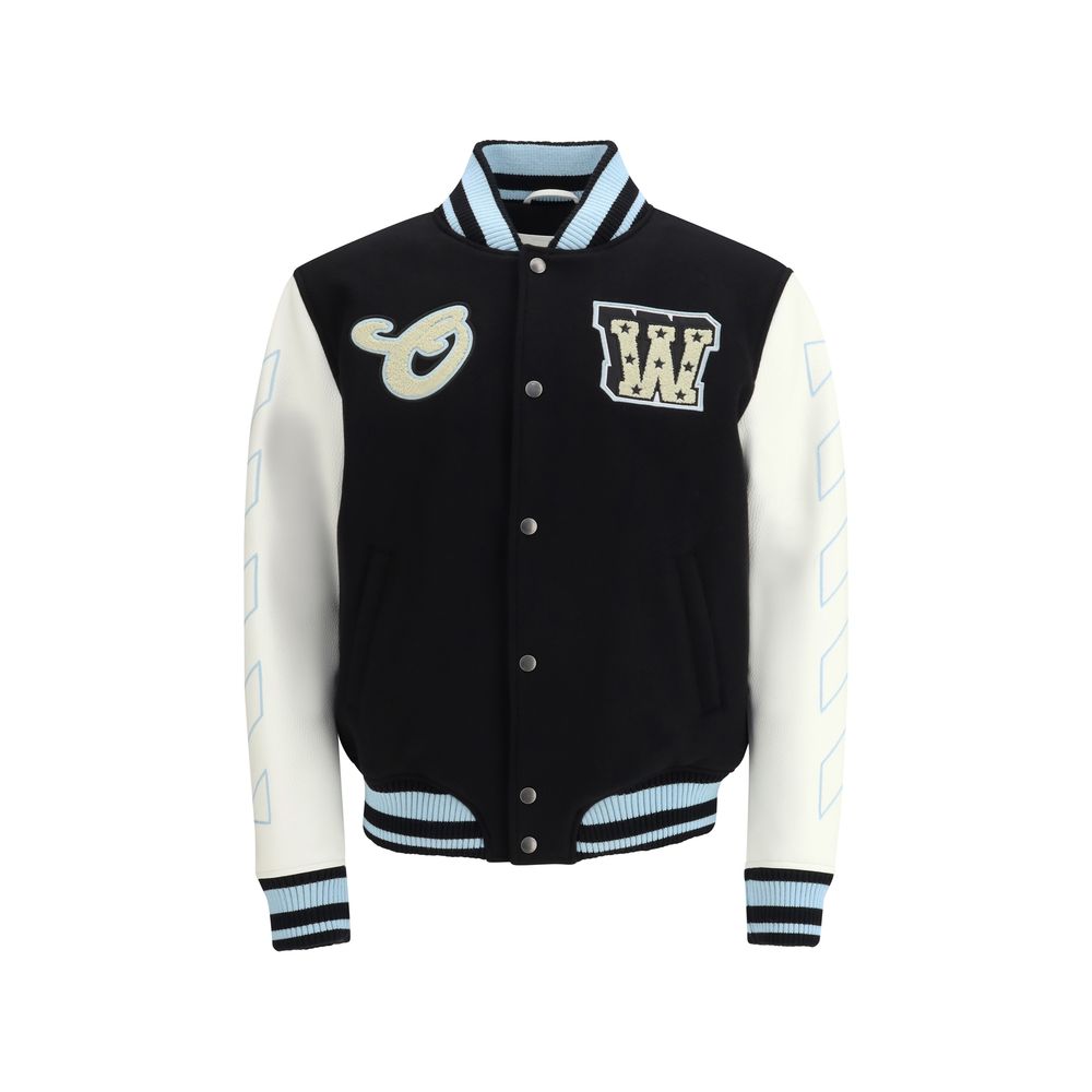 Wool Varsity Bomber Jacket — Black