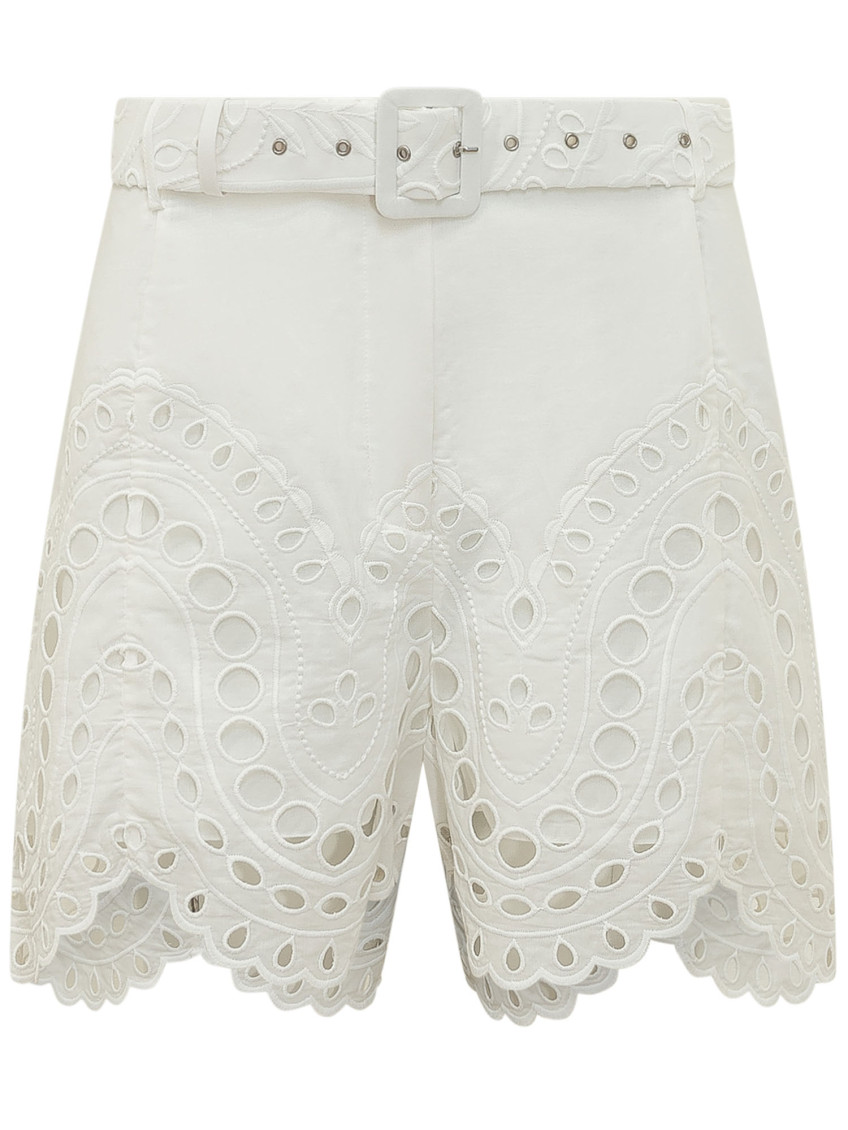 White Embroidered Shorts